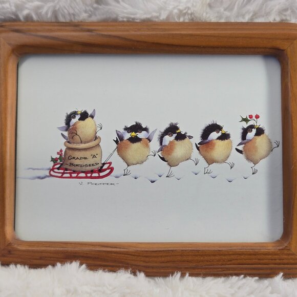 V. Pfeiffer “Grade A - Birdseed” Framed – Whimsical Chickadee Signed Art Print - Picture 1 of 5